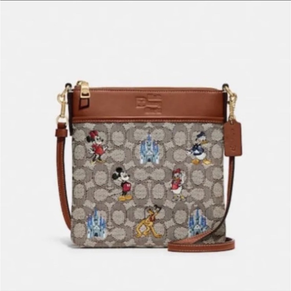 Coach Disney X Mickey Parks Kitt Messenger Brass/Cocoa Crossbody In Signature